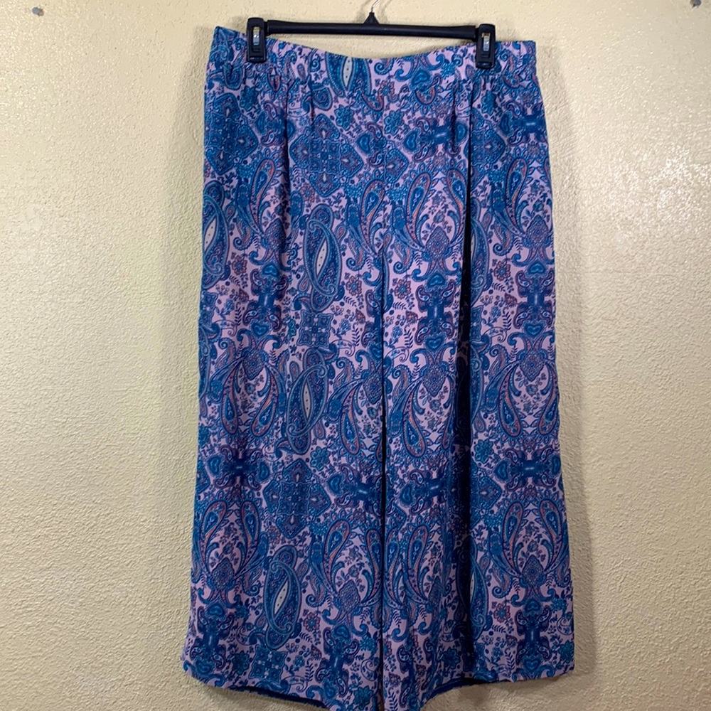 C est Skirted Wide Leg Pants Paisley Print Pink Blue Floral 18/20W Pull On